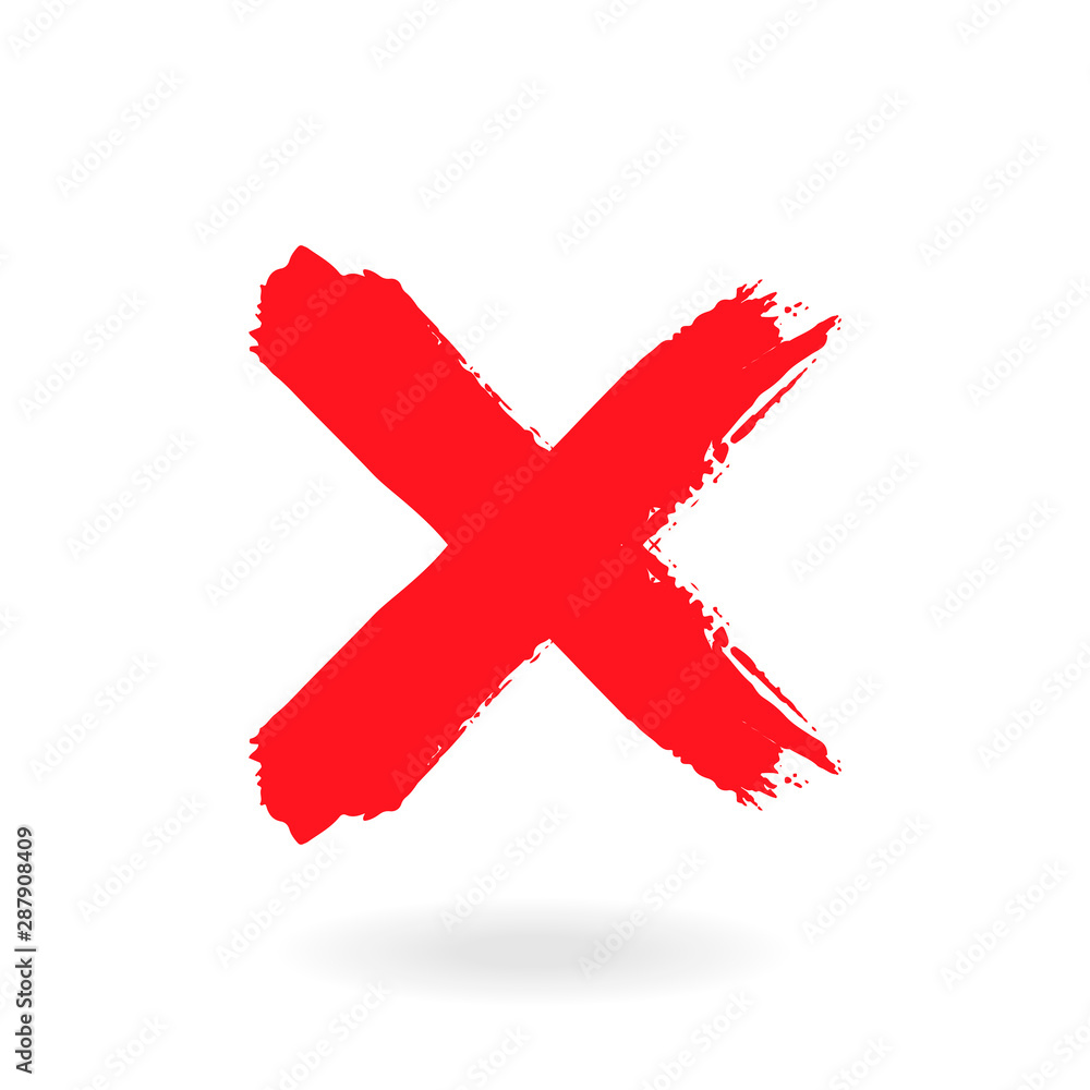 Fototapeta premium Cross sign element. Red grunge X icon, isolated on white background. Mark graphic design. Rejected sign in grunge style.