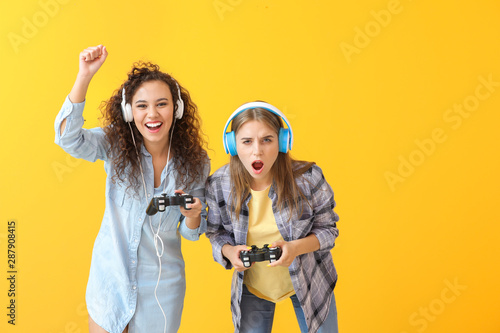 Teenagers playing video gam...