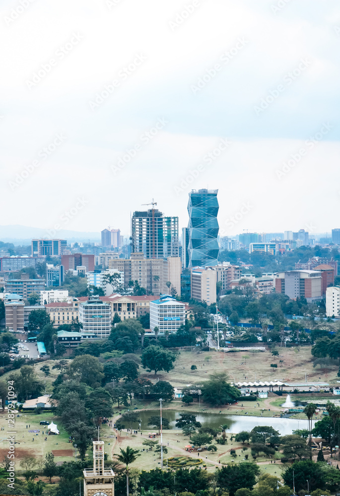 Aerial view of Uhuru Park in Nairobi, Kenya