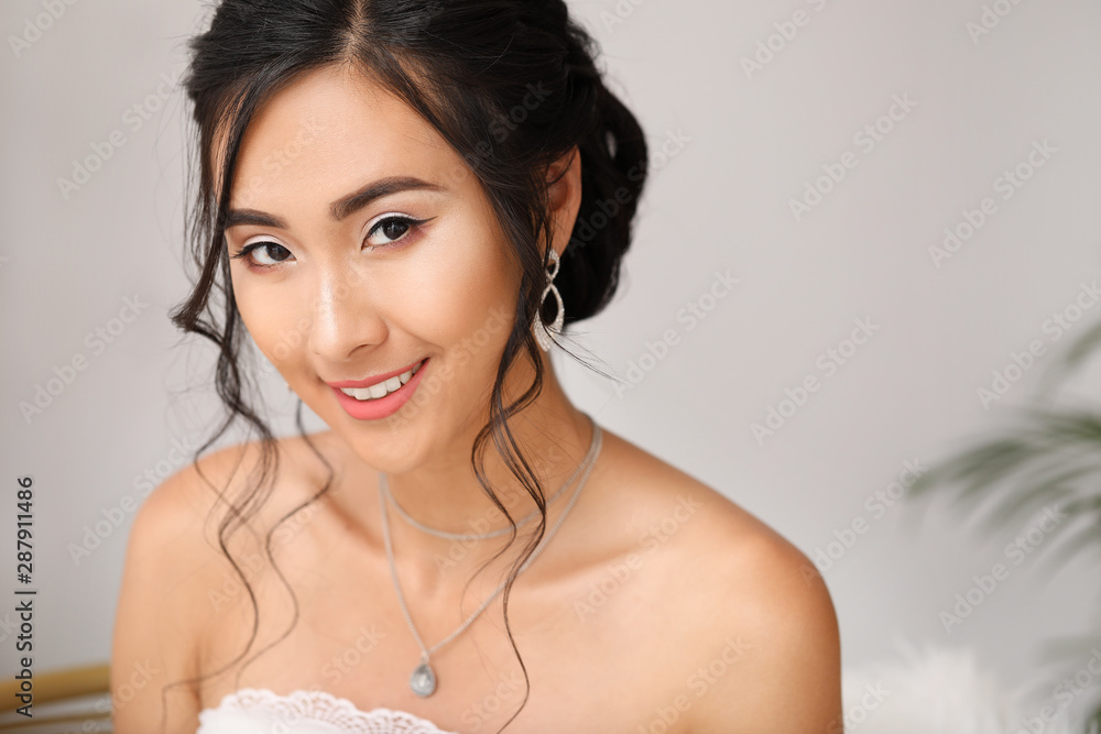 Beautiful young Asian bride at home Beautiful young Asian bride at home