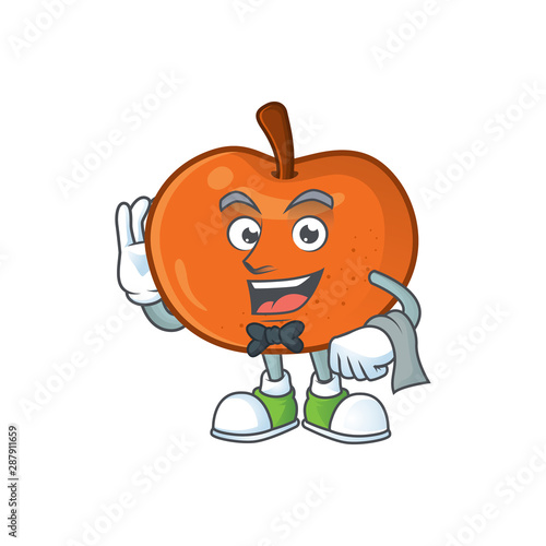 Waiter tangerine cartoon mascot on white background
