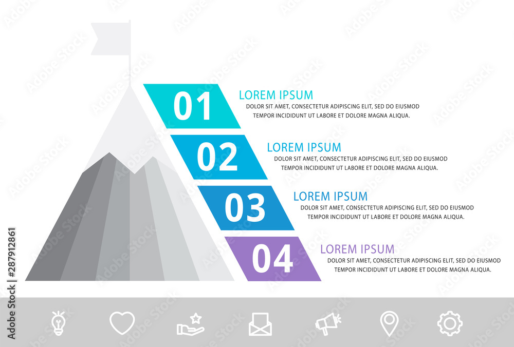 Vector infographic template with pyramid and mountain and four labels ...