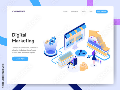 Landing page template of Digital Marketing Consultant Isometric Illustration Concept. Modern design concept of web page design for website and mobile website.Vector illustration EPS 10