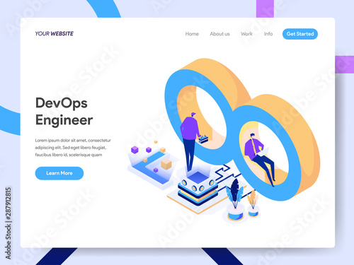 Landing page template of Development and Operations Engineer Isometric Illustration Concept. Modern design concept of web page design for website and mobile website.Vector illustration EPS 10