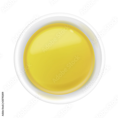 Realistic olive oil in sauce bowl
