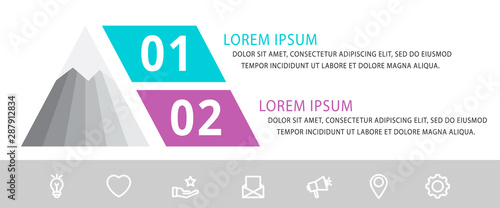 Vector infographic template with pyramid and mountain and two labels. Business geometric concept with 2 options. Used as timeline, workflow, presentation, diagram, flyers, banner, chart