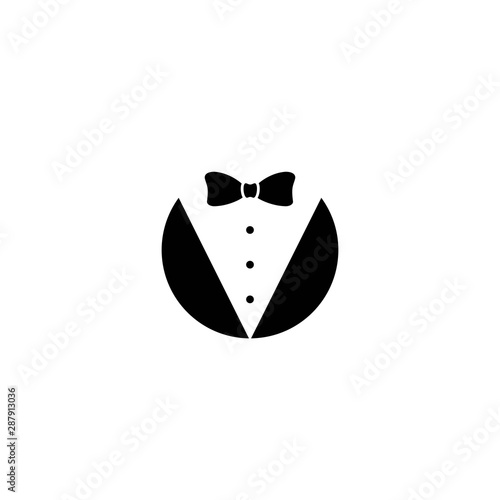 Gentleman avatar isolated on white background. bow tie with buttons and black suit or tuxedo.