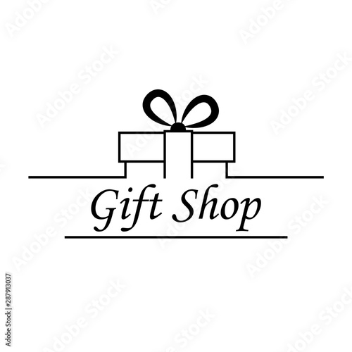 Logotipo con texto Gift Shop en caja de regalo lineal en color negro
