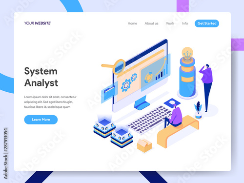 Landing page template of Data Analyst Isometric Illustration Concept. Modern design concept of web page design for website and mobile website.Vector illustration EPS 10