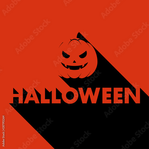 Logotipo con texto HALLOWEEN con calabaza espacio negativo en sombra en fondo rojo