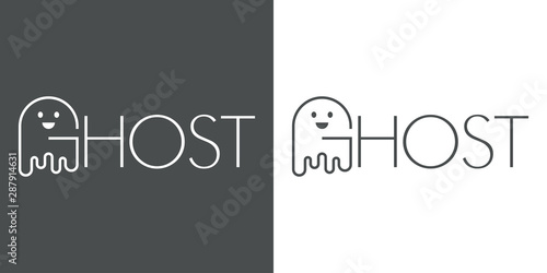 Logotipo con texto GHOST con fantasma en gris y blanco