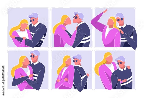 Couple Photo Set in Different Positions Vector.