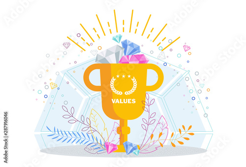 Business values concept. Cup of company ideas, business vision, mission