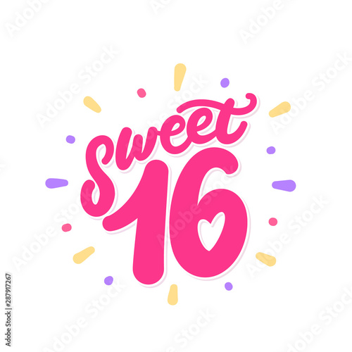 Sweet 16. Vector lettering invitation.