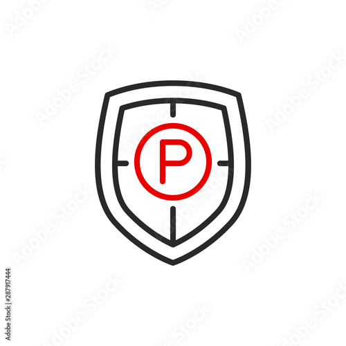 shield protect outline flat icon. Single high quality outline safety logo symbol for web design or mobile app. Thin line shield secure logo. Black and red icon security isolated on white background