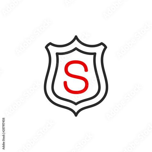 shield protect outline flat icon. Single high quality outline safety logo symbol for web design or mobile app. Thin line shield secure logo. Black and red icon security isolated on white background