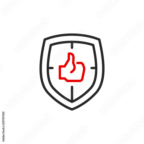 shield protect outline flat icon. Single high quality outline safety logo symbol for web design or mobile app. Thin line shield secure logo. Black and red icon security isolated on white background