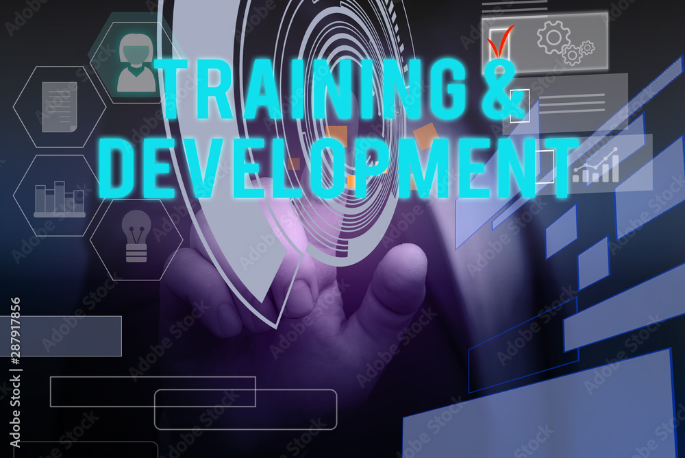 Text sign showing Training And Development. Business photo text learn specific knowledge to improve perforanalysisce Male human wear formal work suit presenting presentation using smart device Text sign showing Training And Development. Business photo text learn specific knowledge to improve perforanalysisce Male human wear formal work suit presenting presentation using smart device