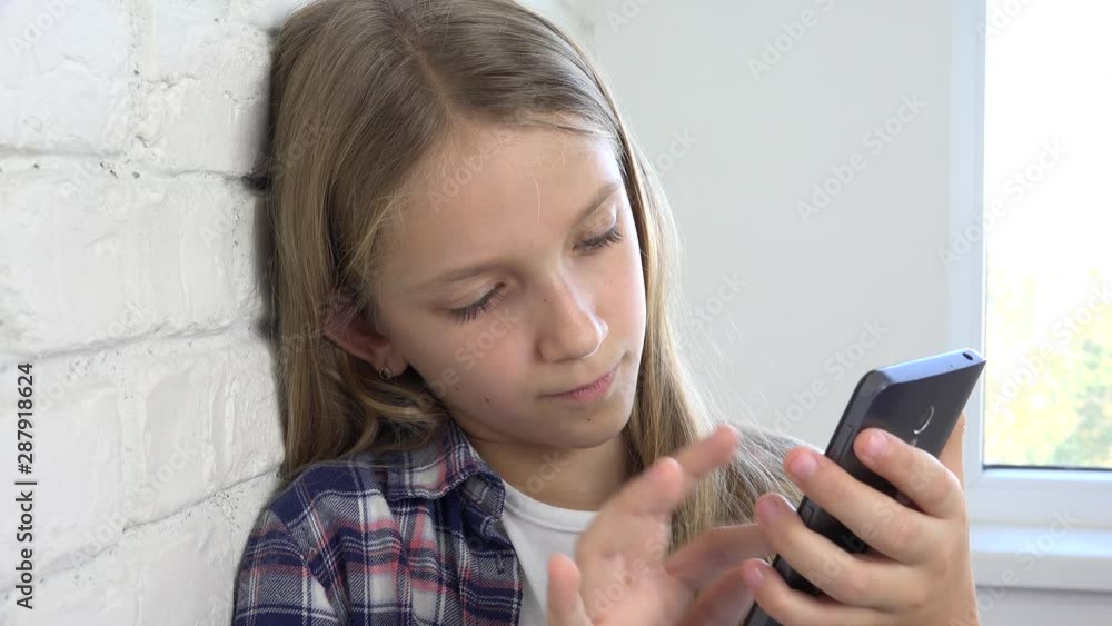 Child Playing Tablet, Kid Smartphone, Girl Reading Messages Browsing Internet