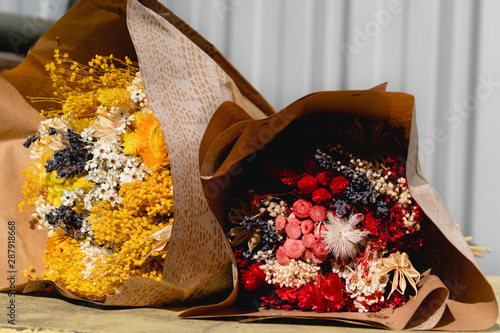 bouquet of dried flowers under the sun
