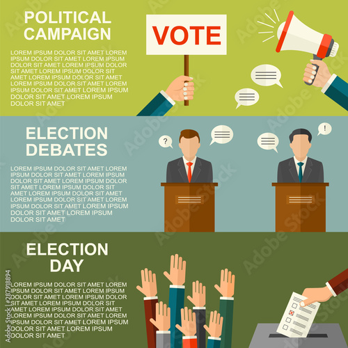 Elections and voting concept vector flat style background. Illustration for political campaign flyer, leaflets and websites.