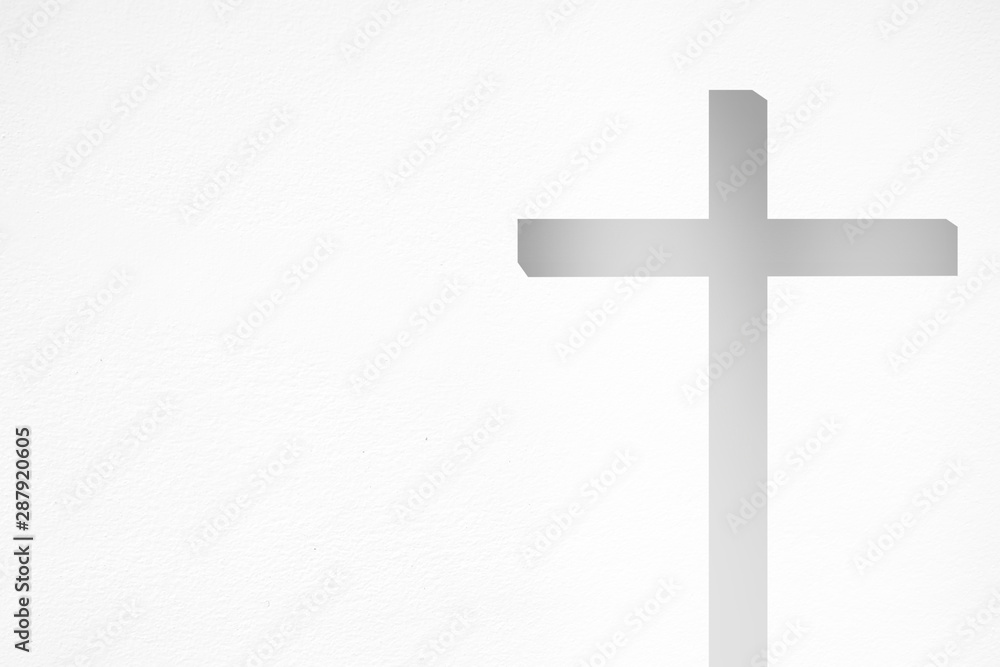 White Grunge Concrete Room Background with Light Leak on Christ Cross, Suitable for Christian Religion Concept.