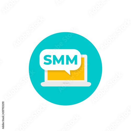 SMM, Social Media Marketing vector icon with laptop
