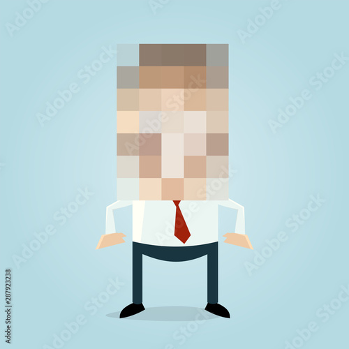 cartoon illustration of a pixelated businessman who wants to anonymous
