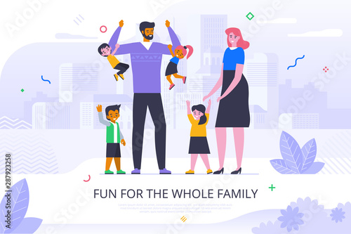 Fun for whole family flat banner vector template