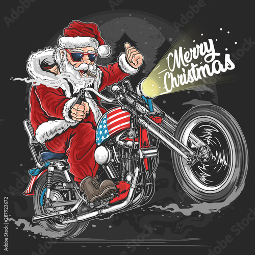SANTA CLAUS CHRISTMAS USA AMERICA TOUR BIKER MOTORCYCLE, MOTORBIKE, COOPER ARTWORK 