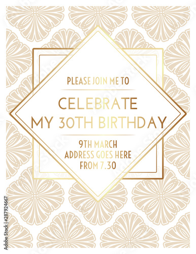 Geometric Floral Art Deco Birthday Invitation Design