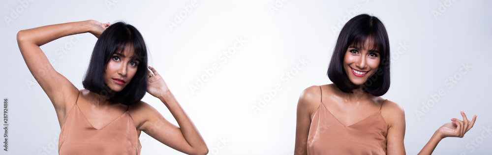 Naklejka premium Fashion arab Woman Tan skin black hair beautiful