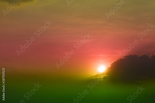 colorful of sunrise on silhouette cloud sky  and ray rainbow