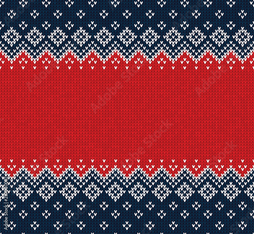 Winter Christmas Scandinavian knitted seamless abstract background frame and border.