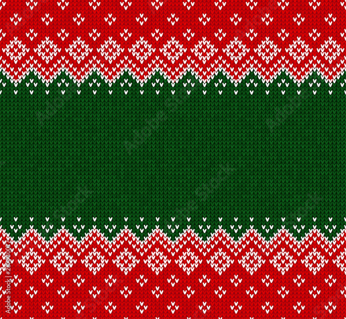 Winter Christmas Scandinavian knitted seamless abstract background frame and border.