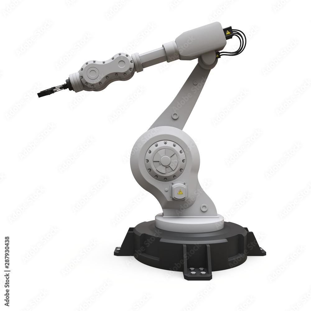 Robotic arm for any work in a factory or production. Mechatronic equipment for complex tasks. 3d illustration.