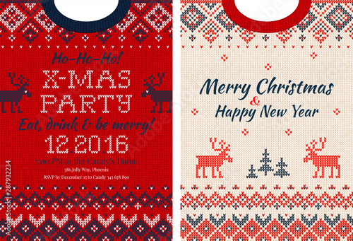 Merry Christmas and Happy New Year greeting card scandinavian ornaments