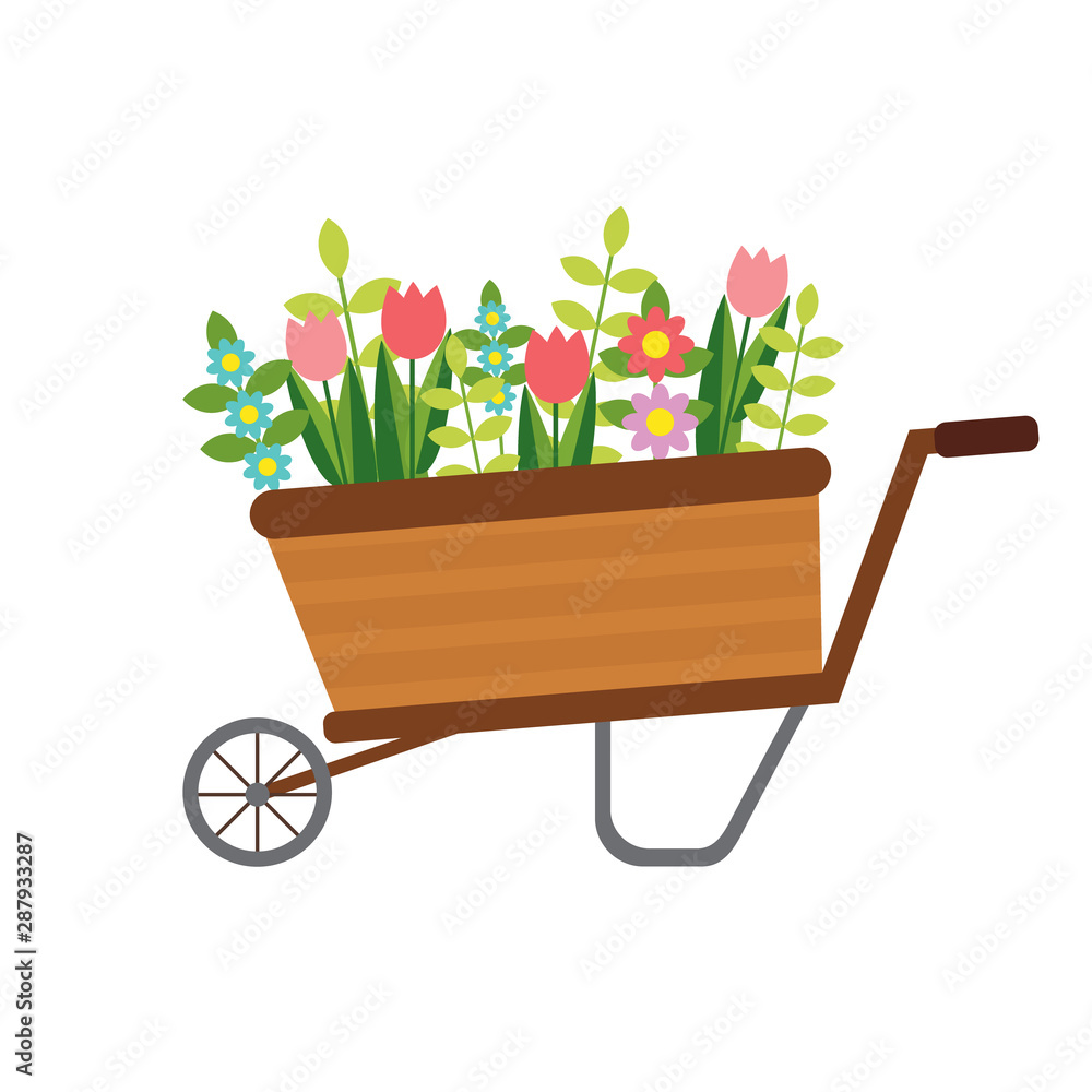 vector flat wheelbarrow with flowers
