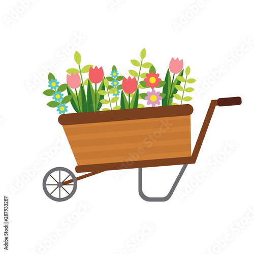 Foto vector flat wheelbarrow with flowers