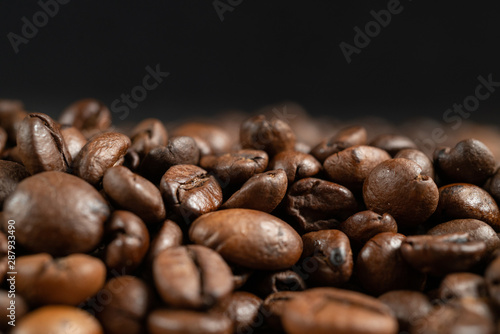 Coffee beans close op with black background