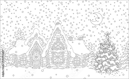 Decorated log house and a f...
