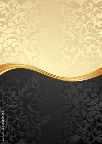 golden and black background with floral pattern