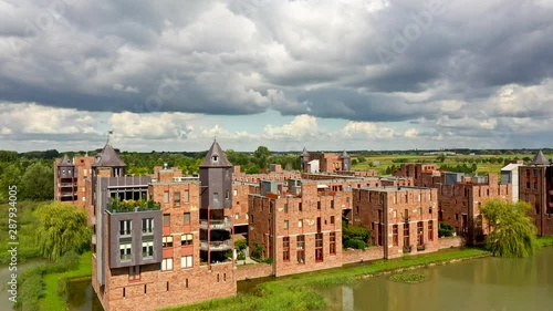 The special architecture of the castle houses in Den Bosch from the air photo