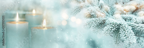 Winter scene background with candles