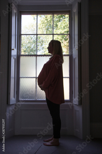 Silhouette of a prgnant woman standing infront of a window Free Download Silhouette of a prgnant woman standing infront of a window - GFXLoad