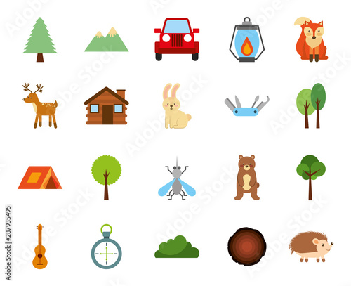 forest camping zone set icons