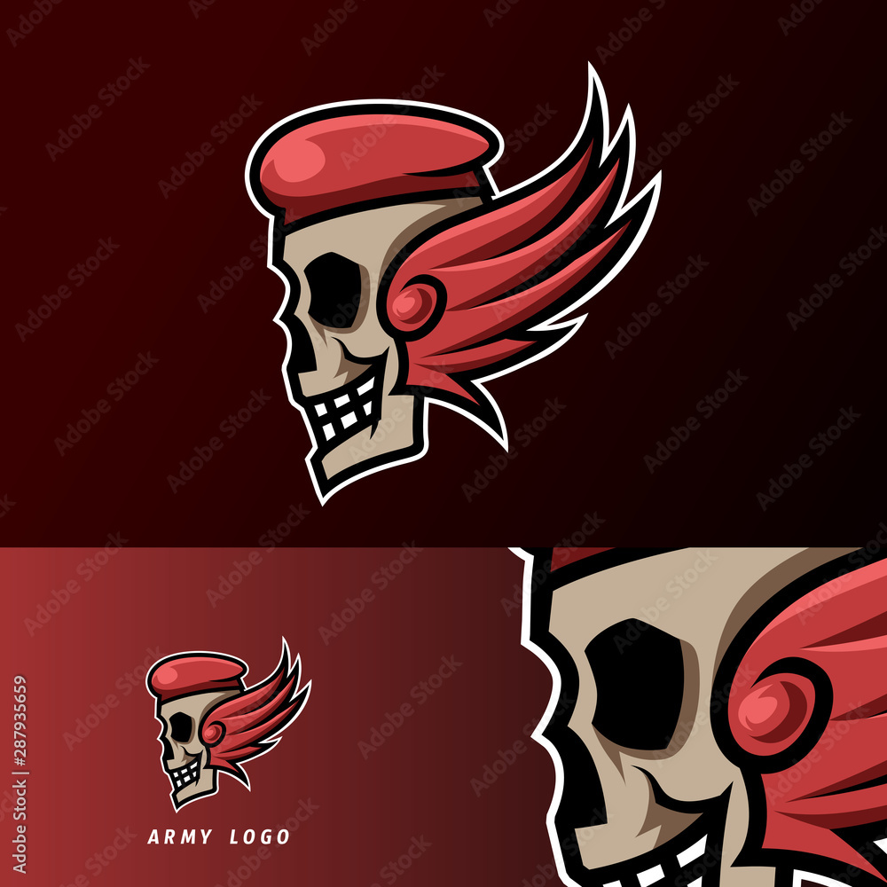 Skull army hat wings mascot sport 