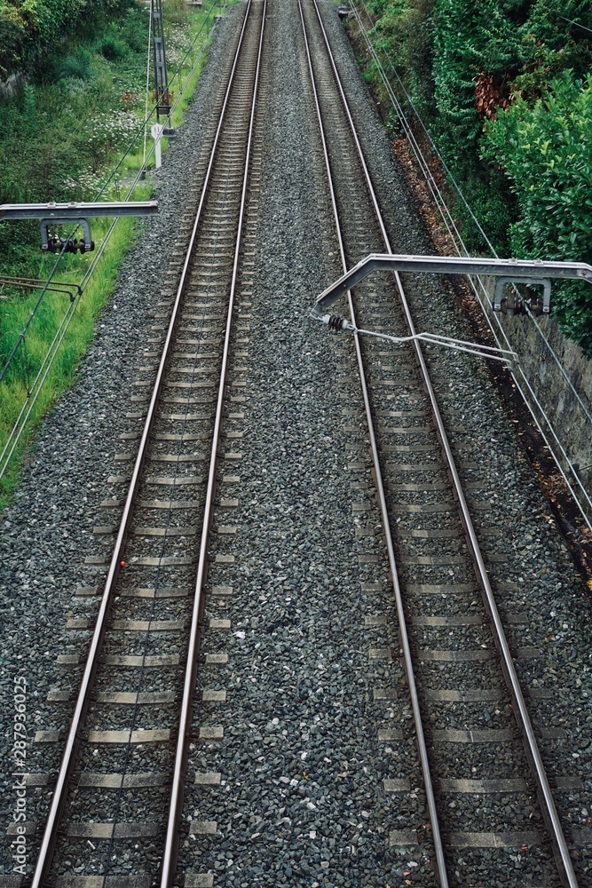 railroad in the station in the city