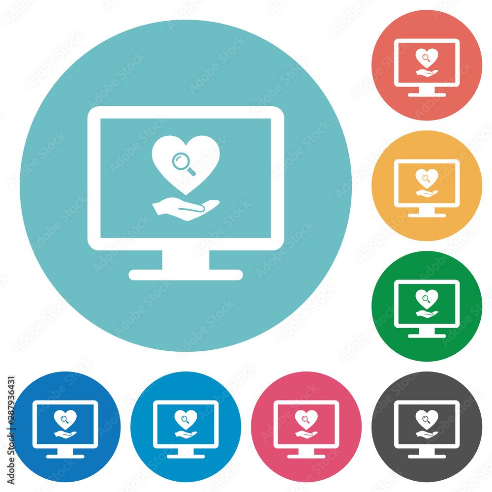 Online Dating on computer flat round icons Online Dating on computer flat round icons