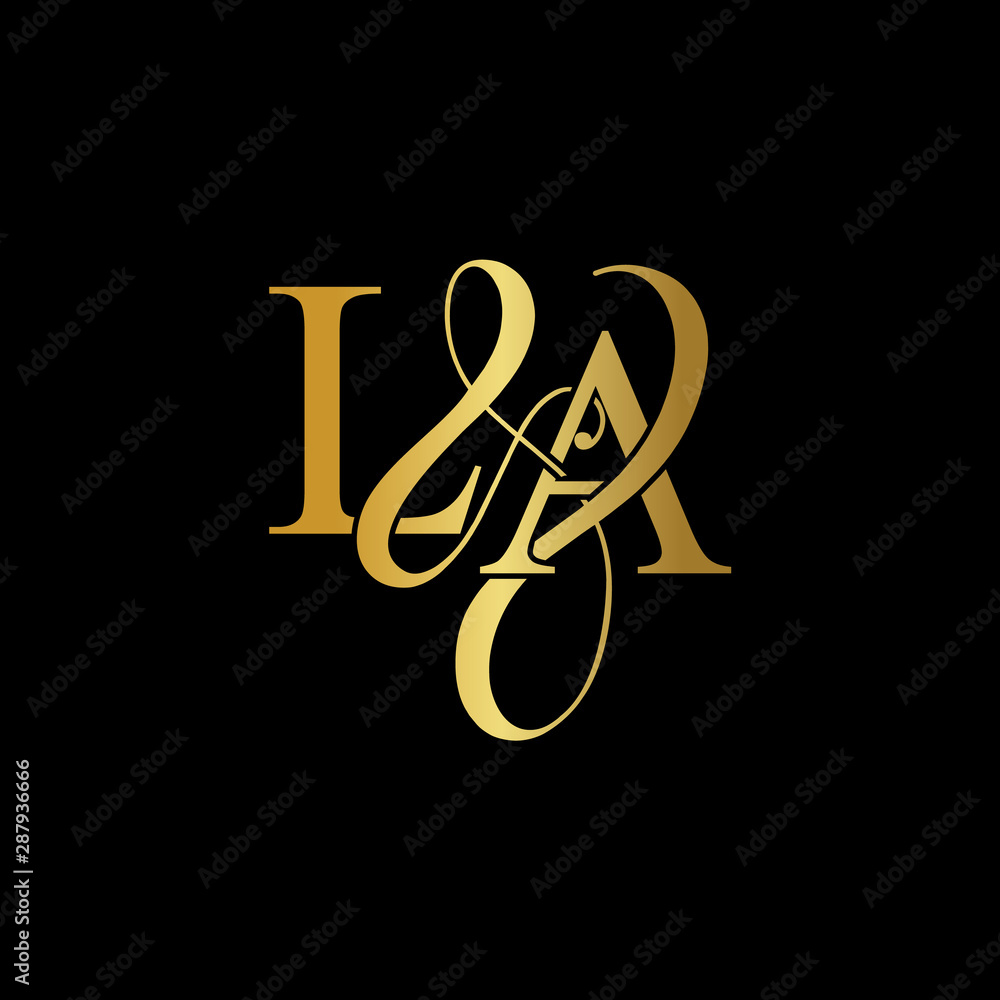 Initial letter LA L A luxury art vector mark logo, gold color on black background. Initial letter LA L A luxury art vector mark logo, gold color on black background.